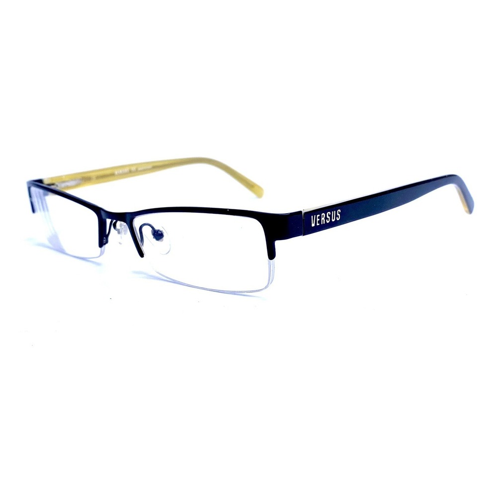 Versace Versus Black Metal Half Rim Glasses Yellow Temples MOD 7058 52 18 140
